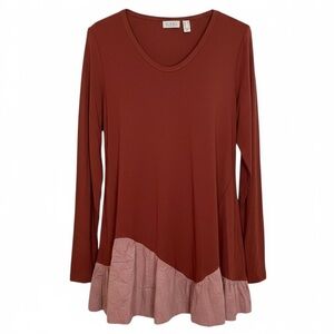 LOGO by Lori Goldstein Top Size XS Faux Suede Flounce Cherrywood Knit A366350